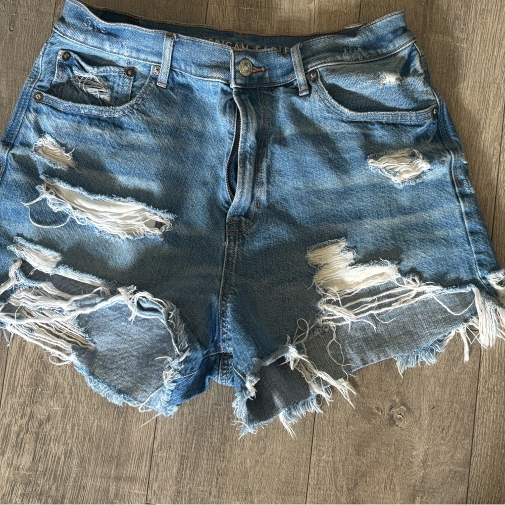 American Eagle Outfitters Blue Distressed Jean Shorts